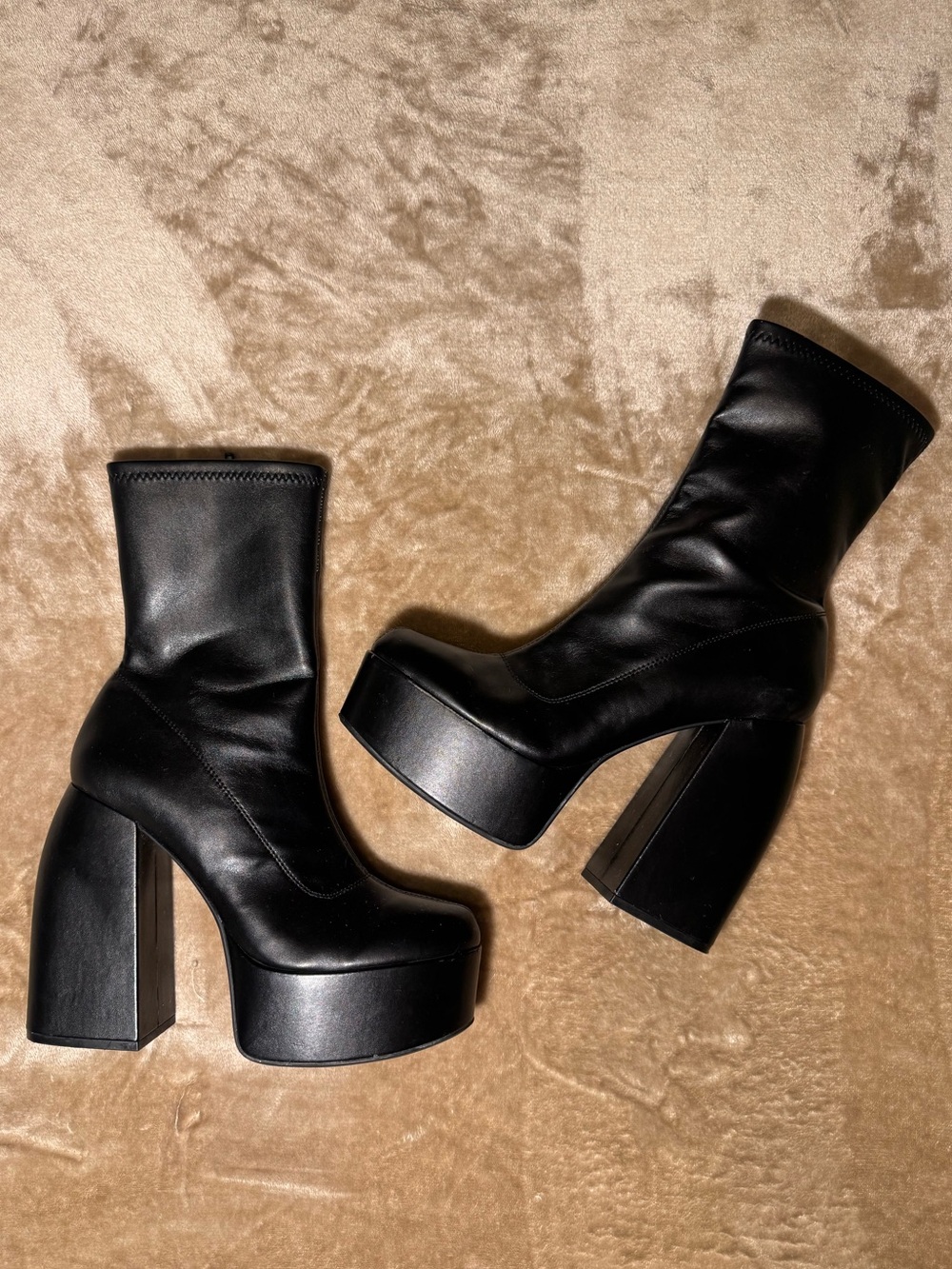 Madden Girl Black Platform Block Heel Sock Boots